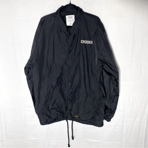 Crooks & Castles Black Nylon Snap Front Medusa Head Windbreaker Jacket 3XL